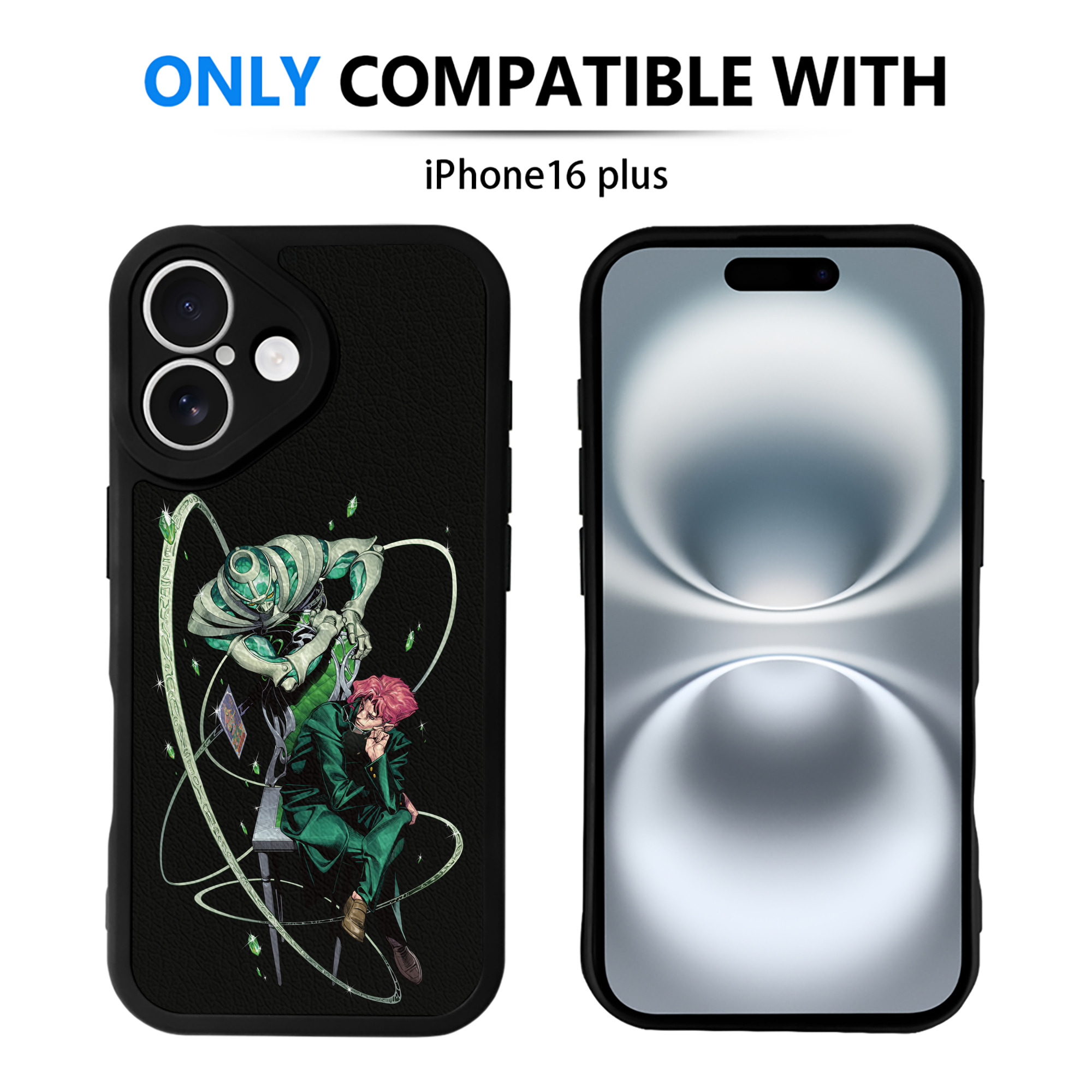 （画像用） ジョジョの奇妙な冒険 花京院 典明（かきょういん のりあき） JoJo's Bizarre Adventure Kakyoin Noriaki 【iPhone 16シリーズ対応】シリコンスマホケース（レザー調） 材質：シリコン